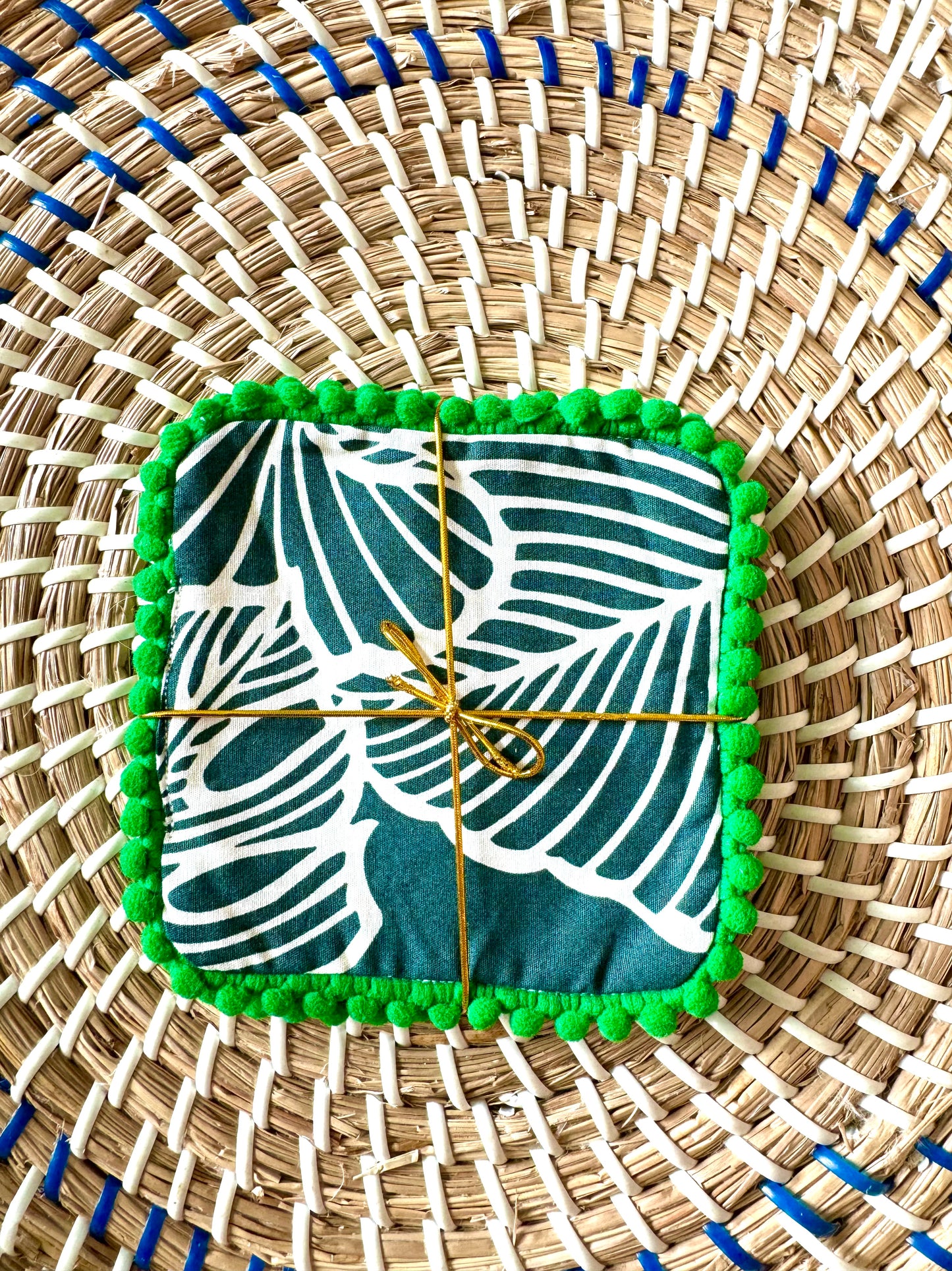 Tropical Leaves Coasters - Green Poms