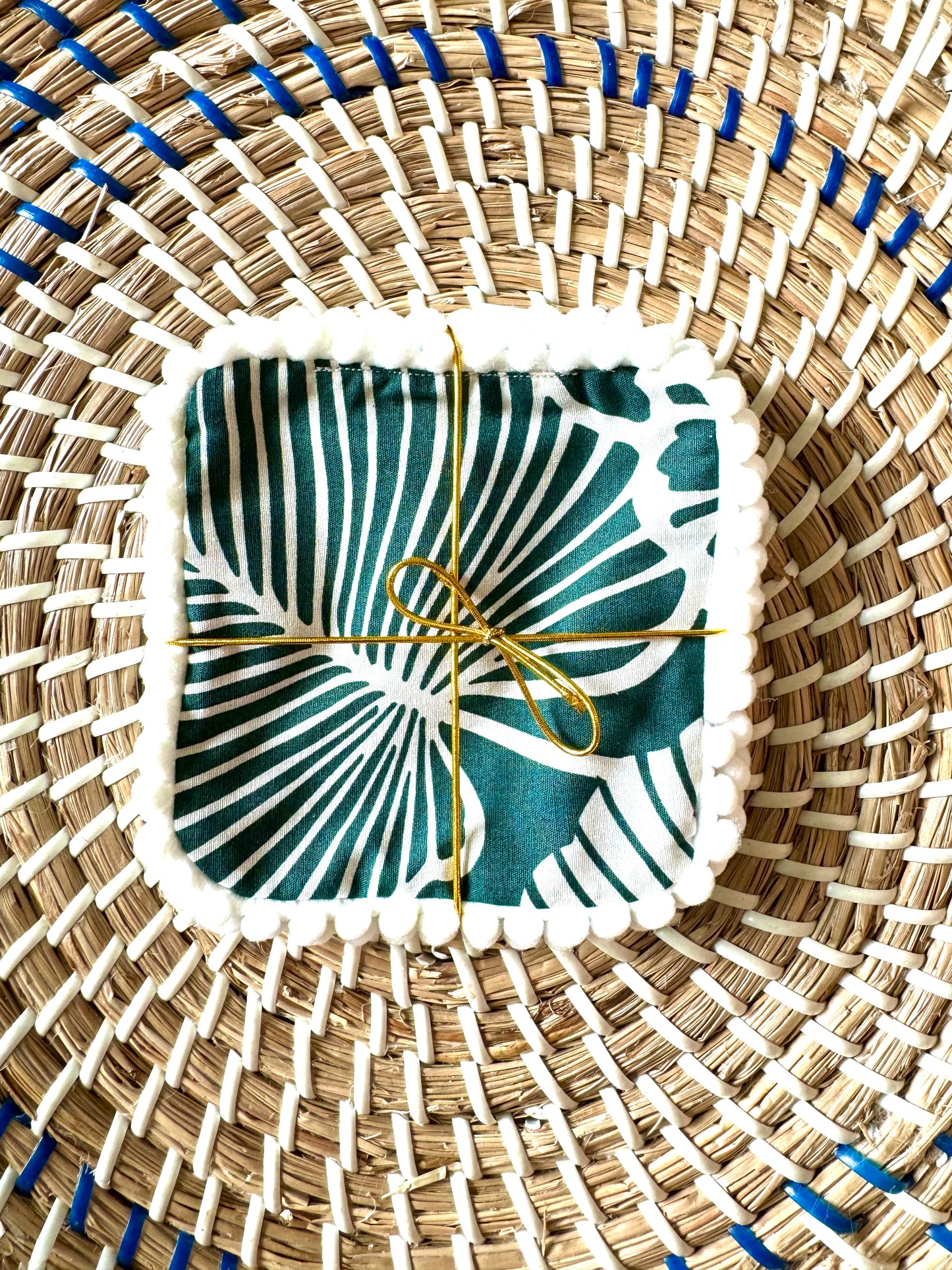 Tropical Leaves Coasters - White Poms