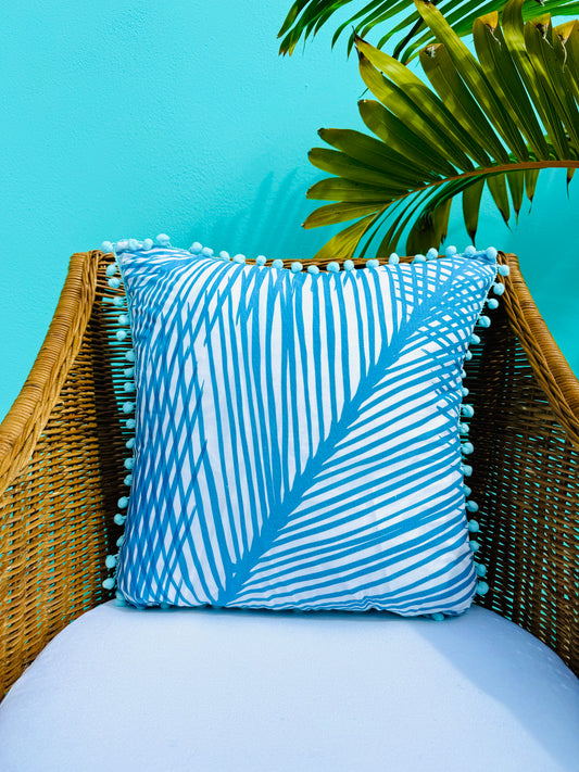 Palm Fronds - Blue Poms