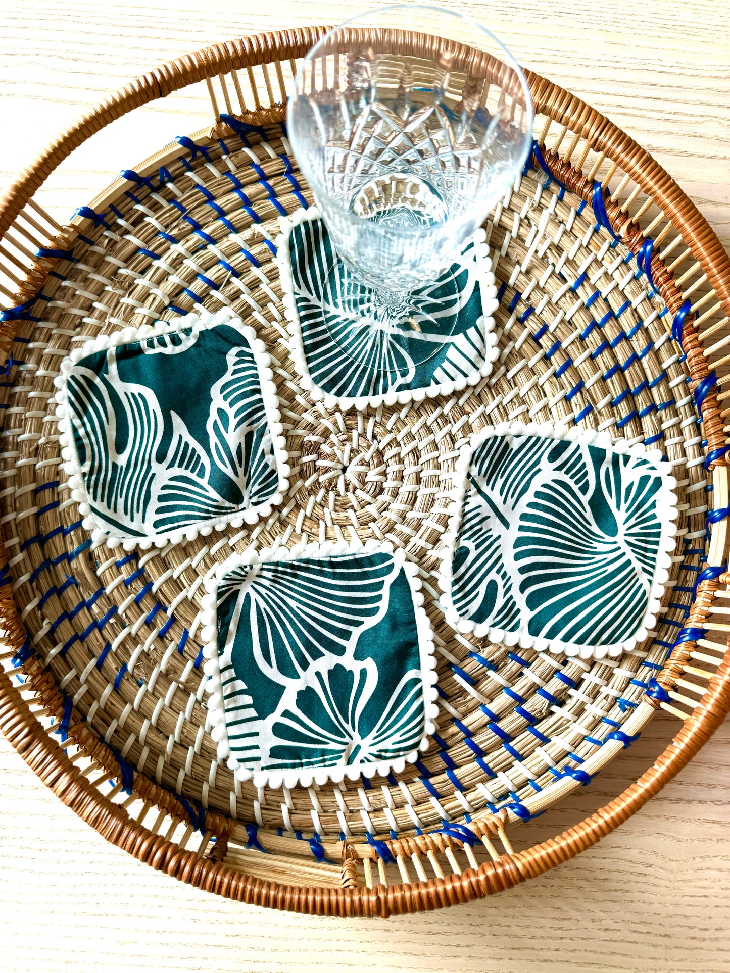 Tropical Leaves Coasters - White Poms