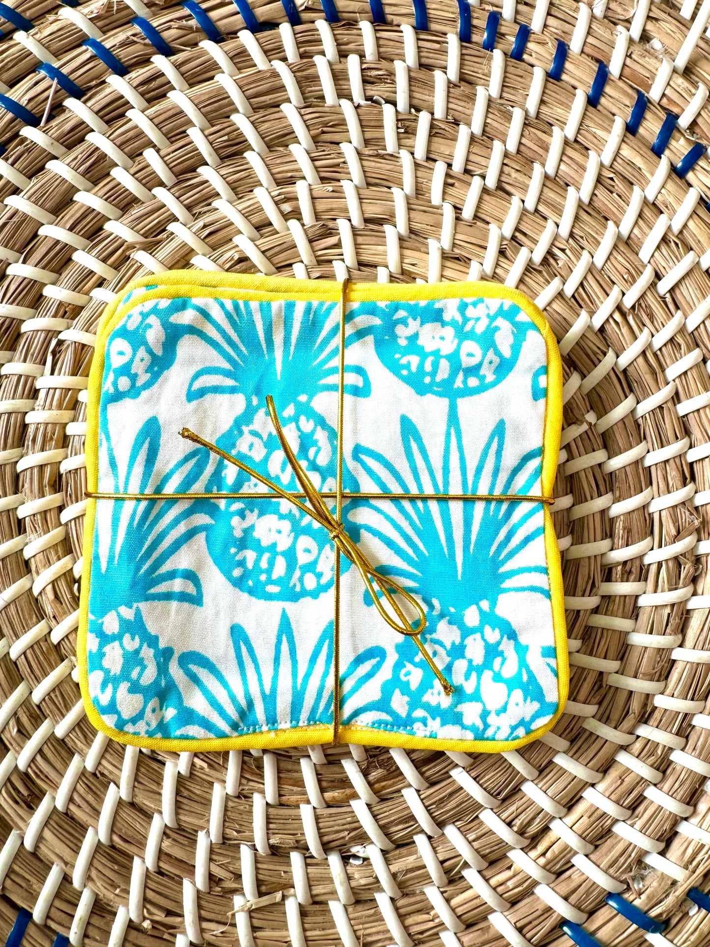 Pineapple Daze Coasters - Yellow Piping