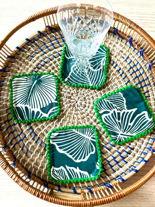 Tropical Leaves Coasters - Green Poms