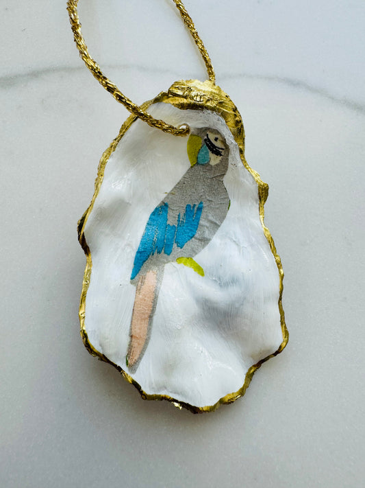 Parrot Bird Ornament on Oyster Shell