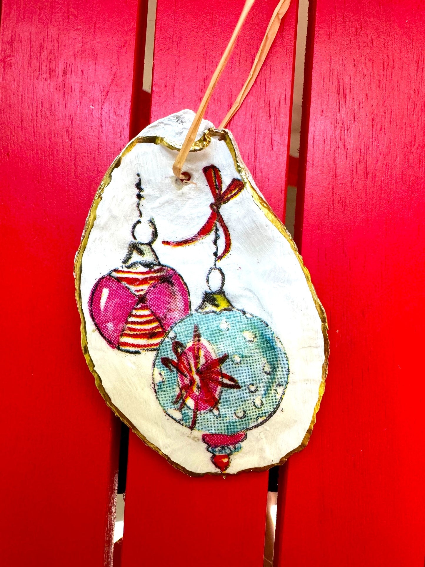 Blue and Red Double Oyster Ornament