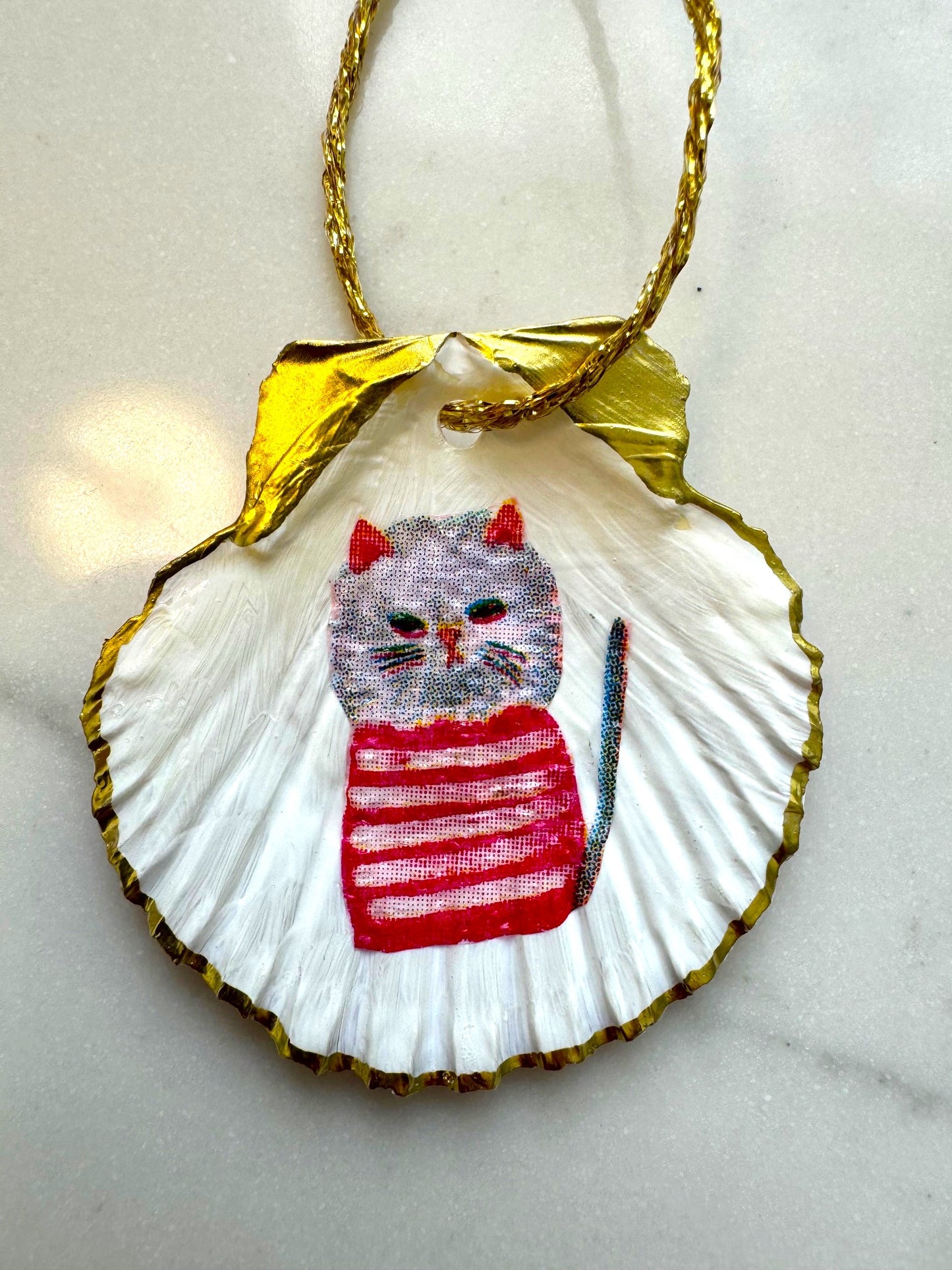 Gray Cat with Red Stripe Sweater Ornament