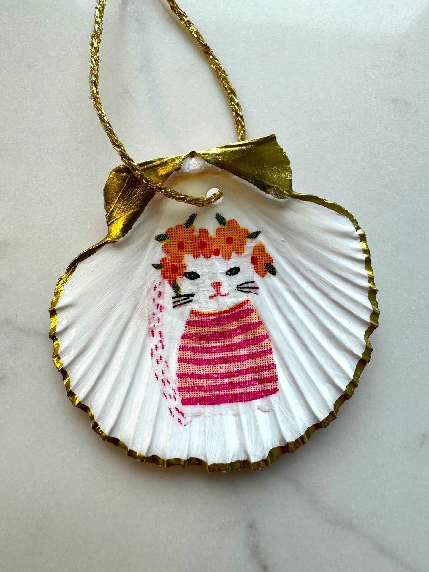 White Flower Kitty Ornament