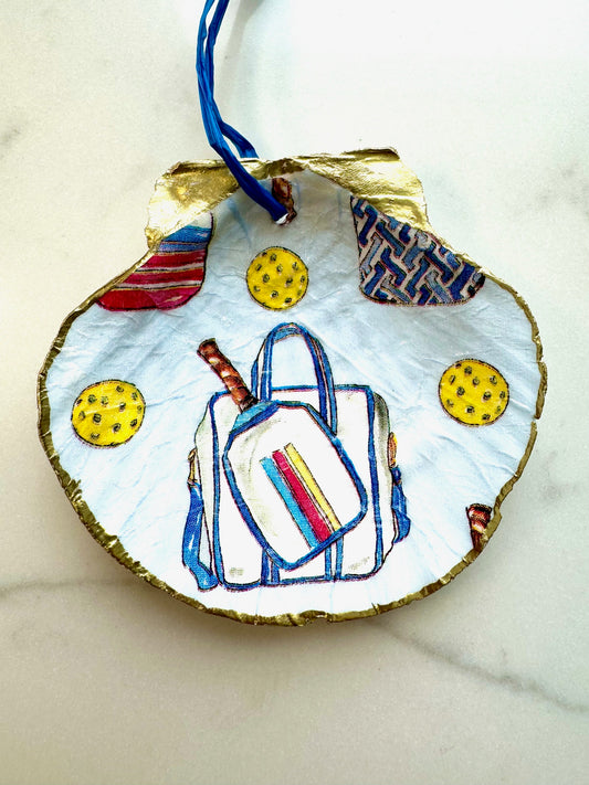 Pickleball Bag Ornament (Blue Background)